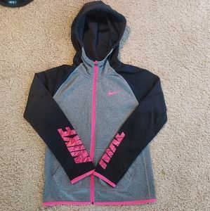Nike Dri Fit Full Zip Hoodie Women's Medium M Pink Grey Black Athletic Running.
